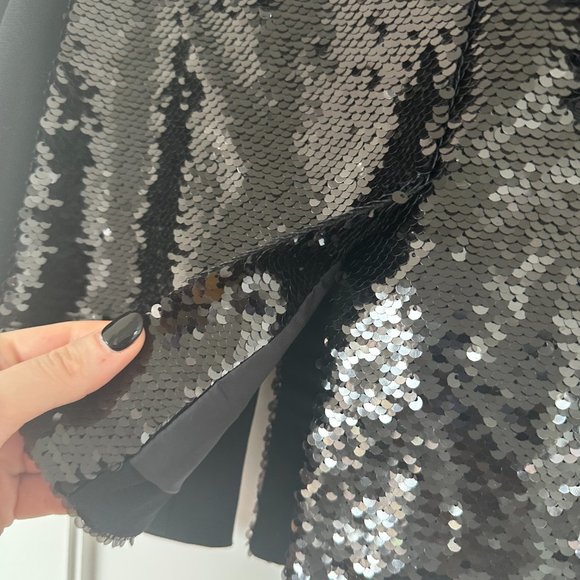 Cinq à Sept Sequins Blazer Jacket Complementary Satin Lapel Collar Black - Picture 8 of 8